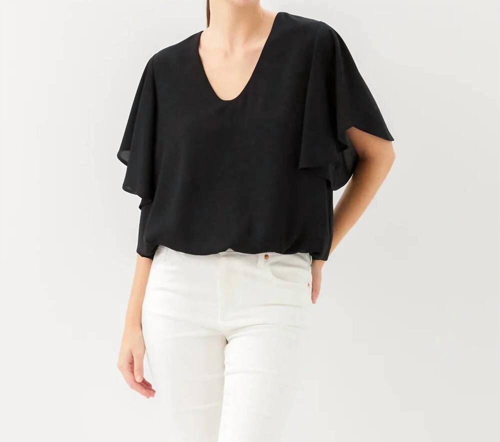 NEW KAREN KANE flutter sleeve v-neck top in black